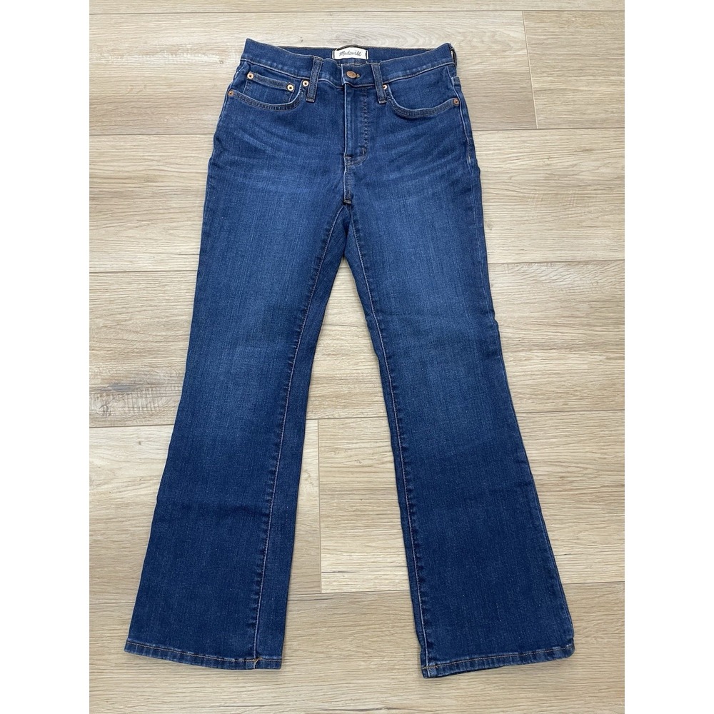 Madewell Mid-Rise Kick Out Jeans Size 26 Dark Wash Flare Crop Comfort Stretch